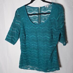 Y2k Charlotte Russe Teal Lace Chevron Zipper Back Top Made in USA Women's Large